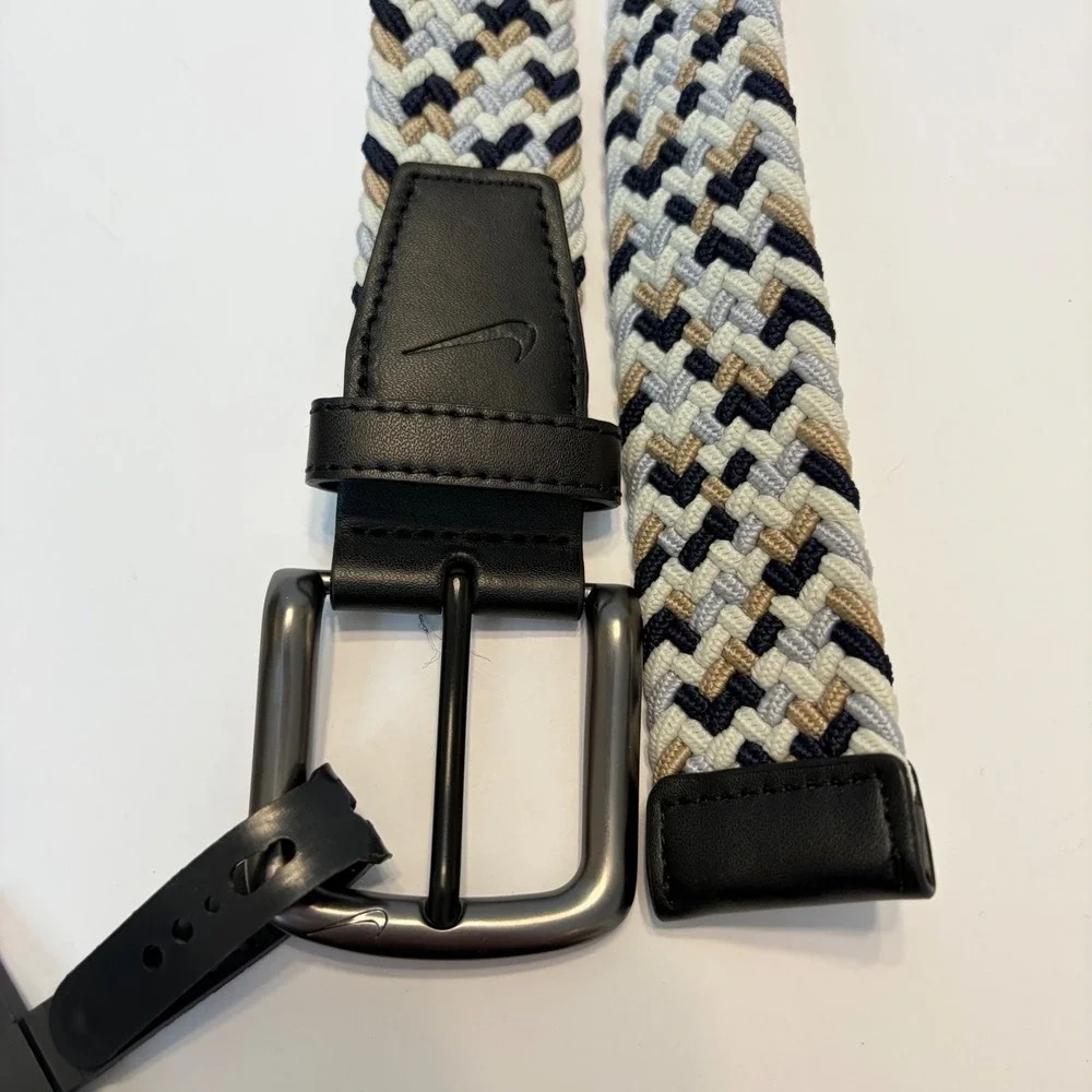 Nike Mens Woven Stretch Belt Braided Navy Khaki Grey Small 30-32 NEW Goof Sporty